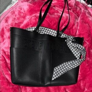 Steve Madden Black Tote with Houndstooth Accent